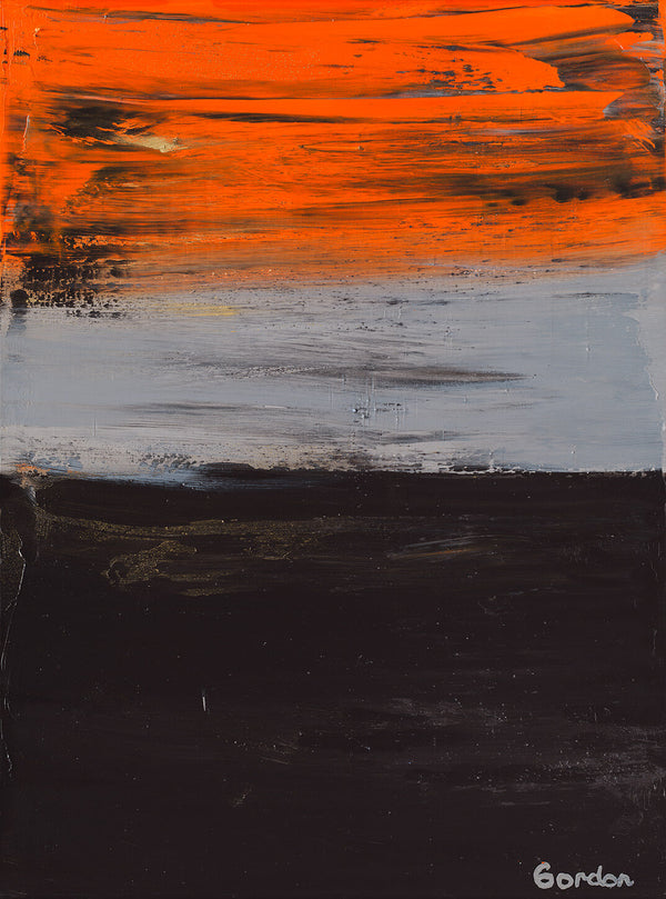 Horizons over land and sea. Orange, grey, and black horizontal overlapping layers.